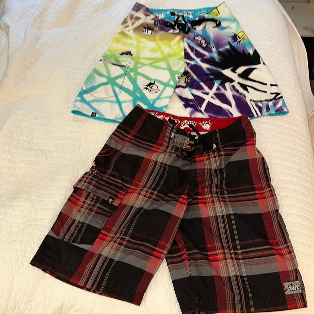 Lost Multicolor and Red Plaid Men Swim Board Shorts